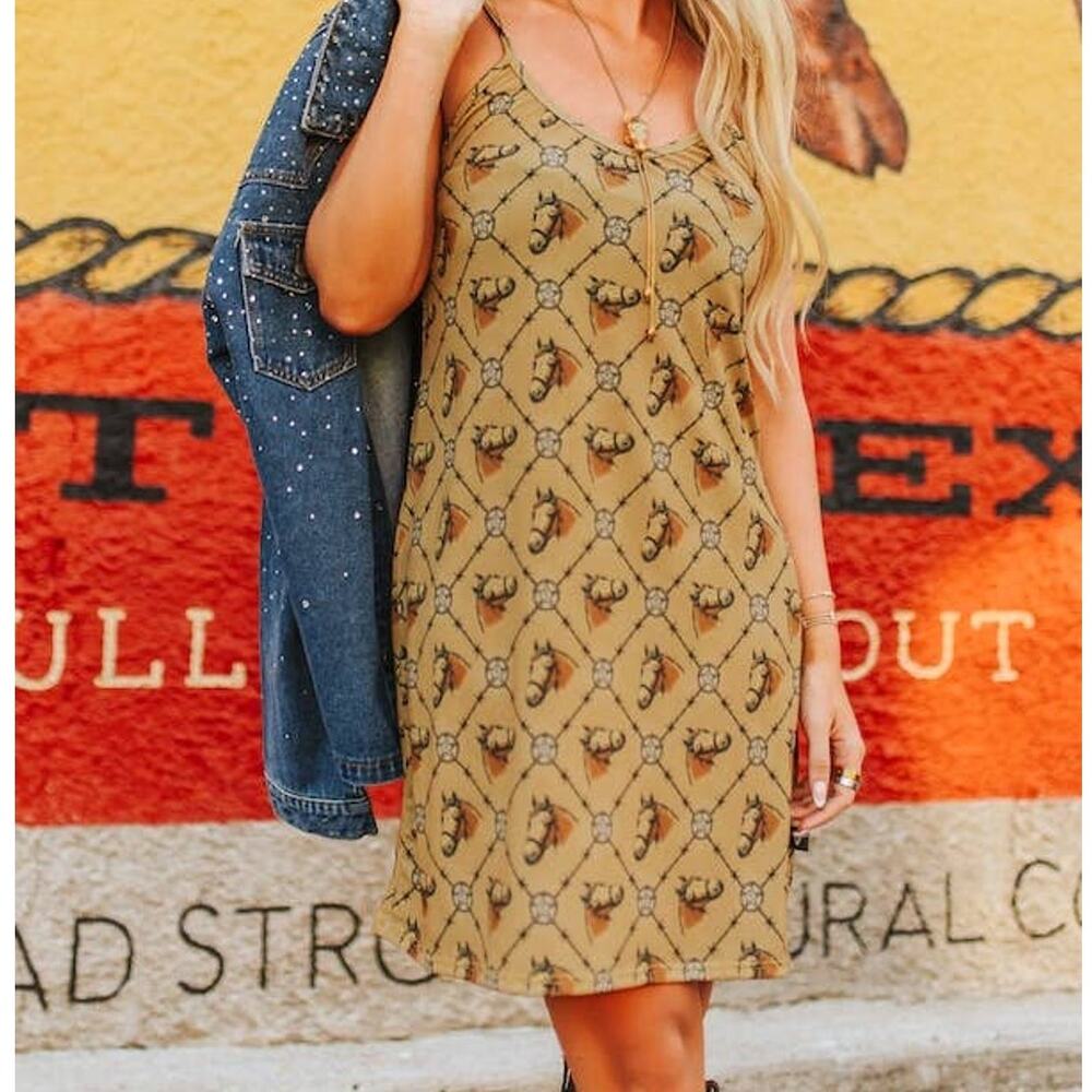 Western Horse Print Spaghetti Strap Dress